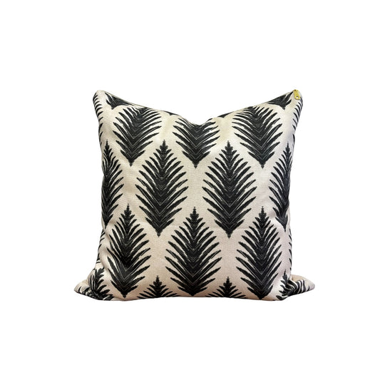 Stag Leaves Ikat Pillow Cover - Charcoal Gray and Ivory