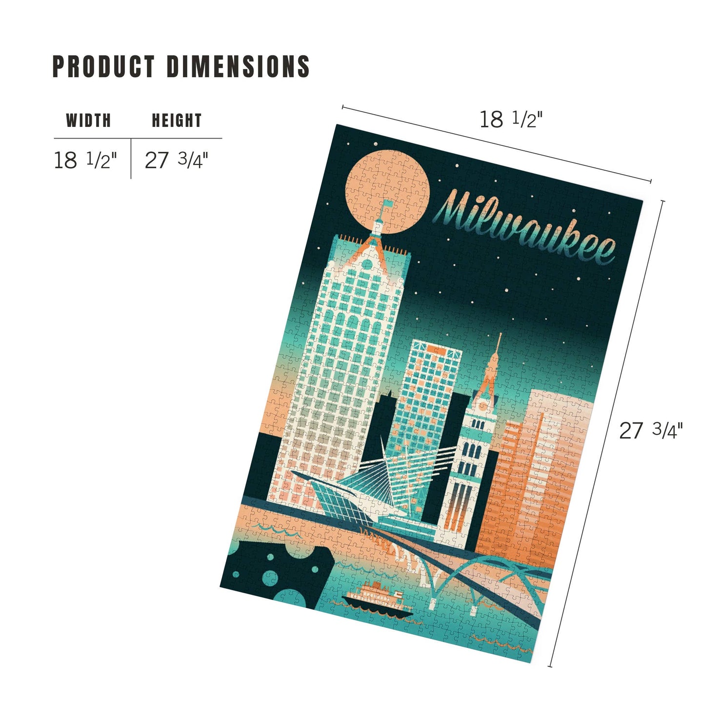 1000 PIECE PUZZLE Milwaukee, Wisconsin, Retro Skyline Chrom