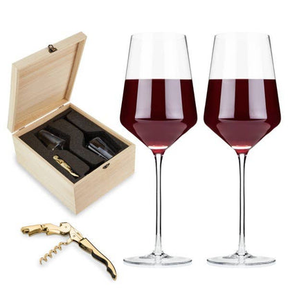 Crystal Wine Glasses & Corkscrew Gift Box Set