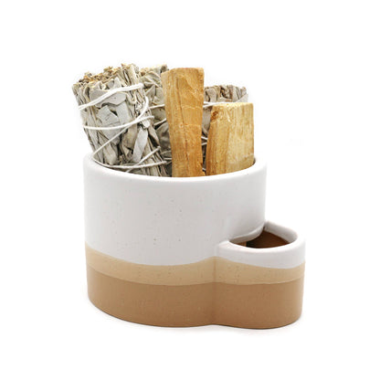 Ceramic Burner w/ Match Slot - White & Brown