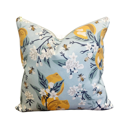 Cover Only | Bees and Lemons | Design by Fern Leslie Studio | Dogwood Denim Accent Pillows | Machine Washable