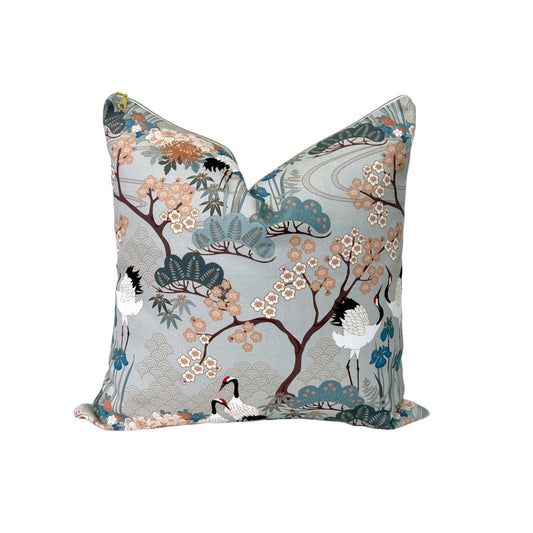 Cover Only | Gueth Japanese Garden Grey | Designed by Judith Gueth | Grandmillennial Accent Pillow | Chinoiserie