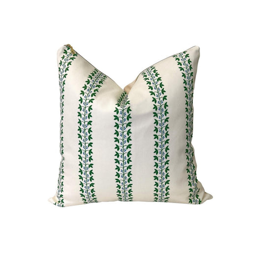 Cover Only | Berry Vine Stripe Blue and Green | Designed by Danika Herrick | Blue and White Chinoiserie Pillow | Grandmillennial