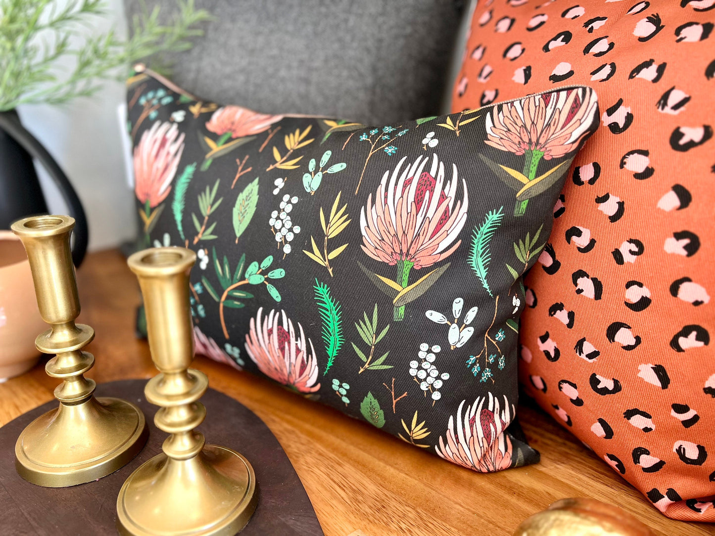 Cover Only | Protea Noir Throw Pillow| Designed by Holli Zollinger | Floral Study