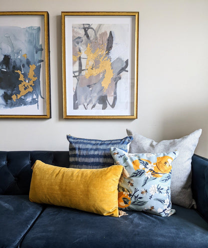 Cover Only | Bees and Lemons | Design by Fern Leslie Studio | Dogwood Denim Accent Pillows | Machine Washable