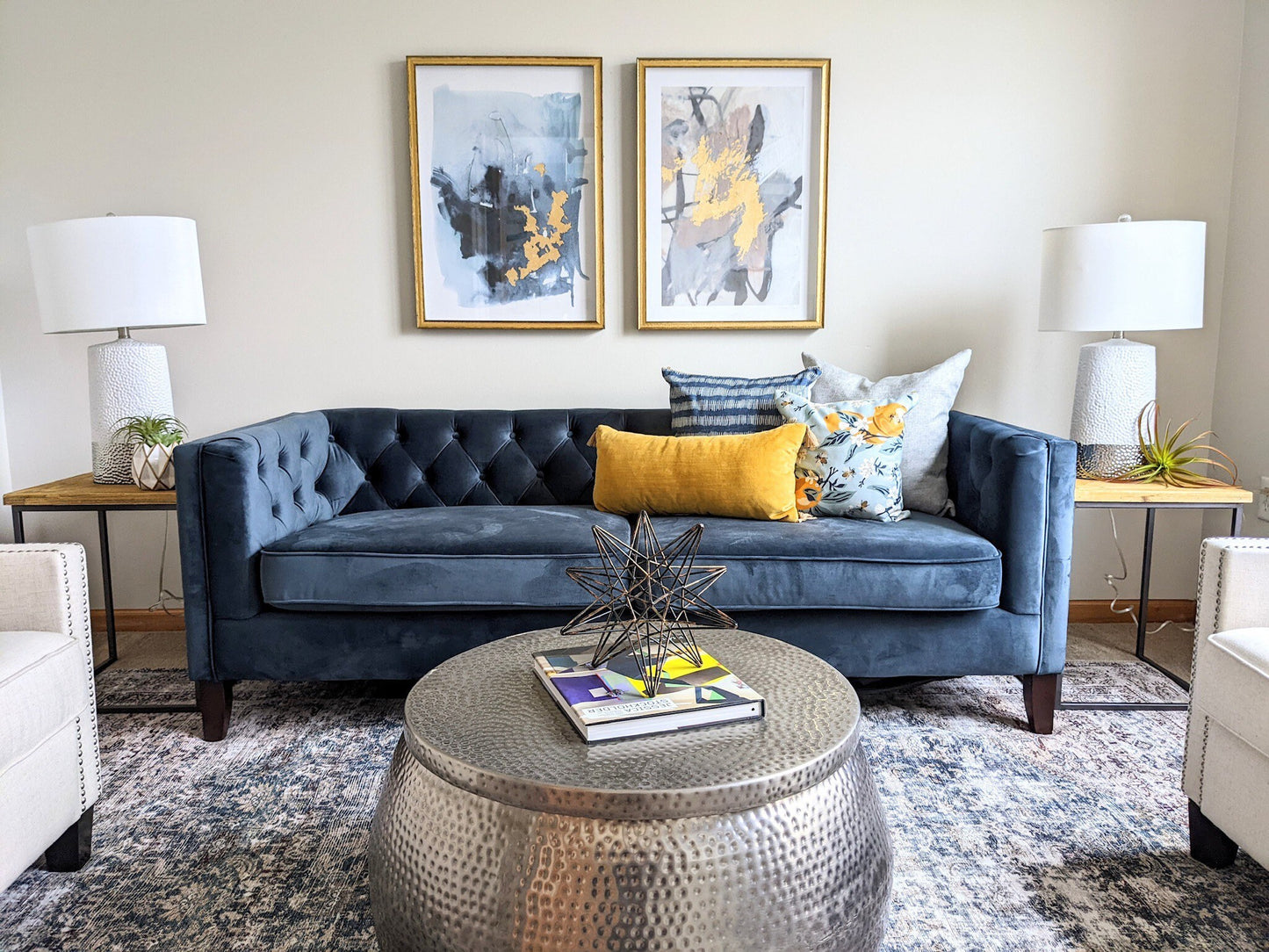 Cover Only | Bees and Lemons | Design by Fern Leslie Studio | Dogwood Denim Accent Pillows | Machine Washable