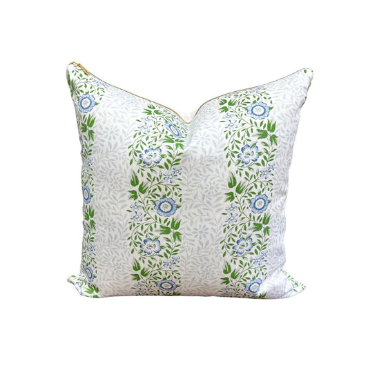 Cover Only | Floral Stripe Blue and Green | Grandmillennial Accent Pillow