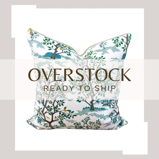 Overstock - Cover Only | Citrus Grove Toile Blue and Green | Designed by Danika Herrick | Grandmillennial Throw Pillow